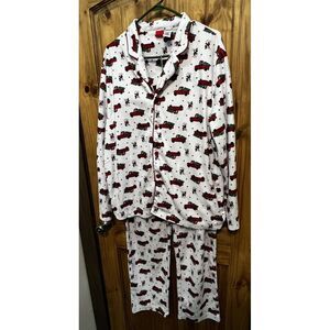 Disney Mickey Mouse Christmas Pajama Set L Red Truck Snowflake Print Fleece PJ